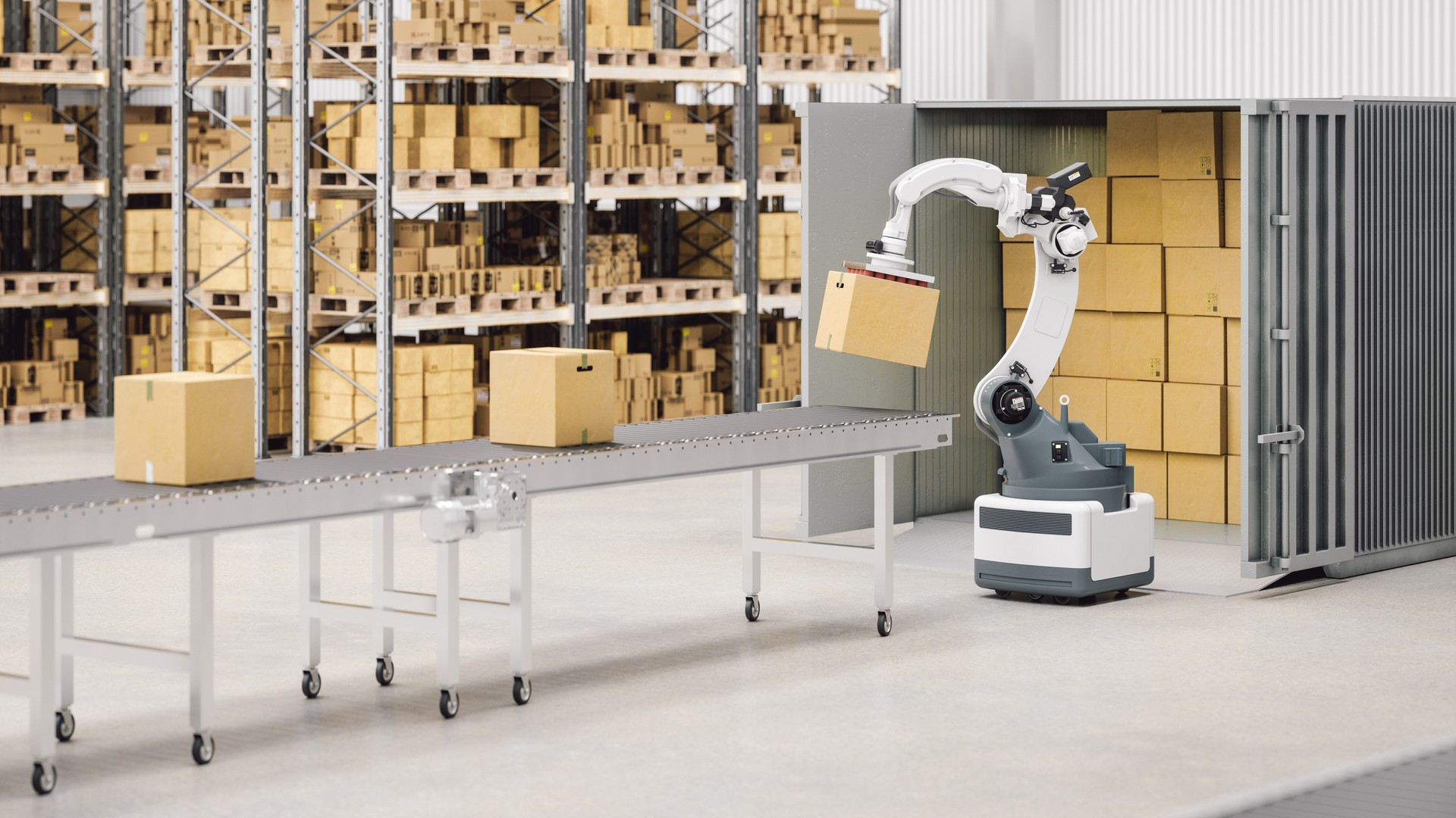 Automated Robotic Arm In Smart Distribution Warehouse